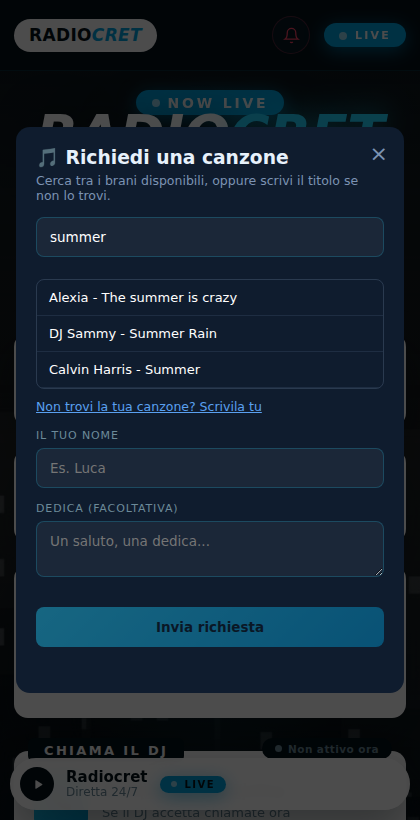 Richiesta musicale sul sito